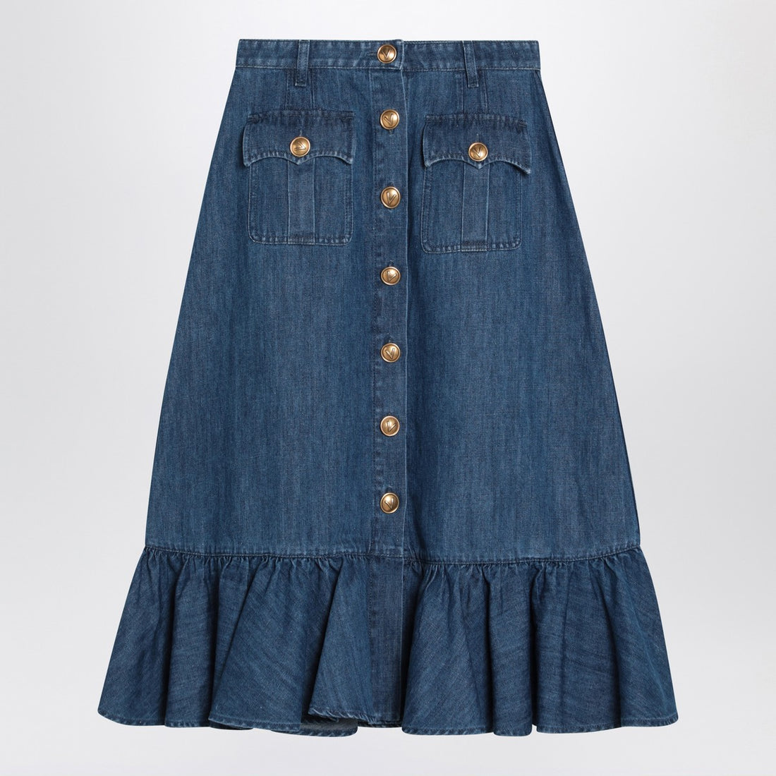 Valentino Blue Denim Midi Skirt with Patch Pockets Blue