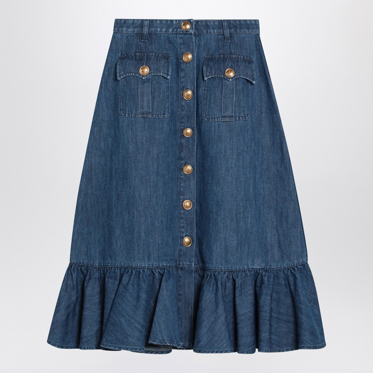 Valentino Blue Denim Midi Skirt with Patch Pockets Blue