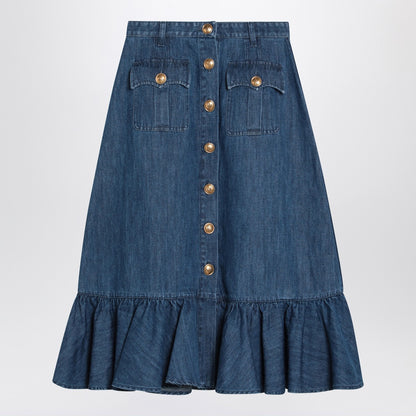 Valentino Blue Denim Midi Skirt with Patch Pockets Blue