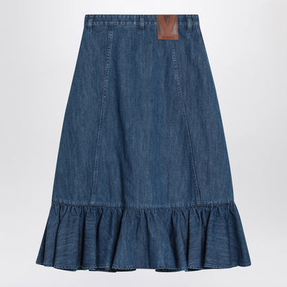 Valentino Blue Denim Midi Skirt with Patch Pockets Blue