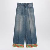 Valentino Blue Washed Jeans with Jacquard Hem Blue