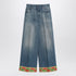 Valentino Blue Washed Jeans with Jacquard Hem Blue