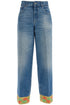 Valentino Garavani wide leg high waist jeans with colorful trim in medium blue