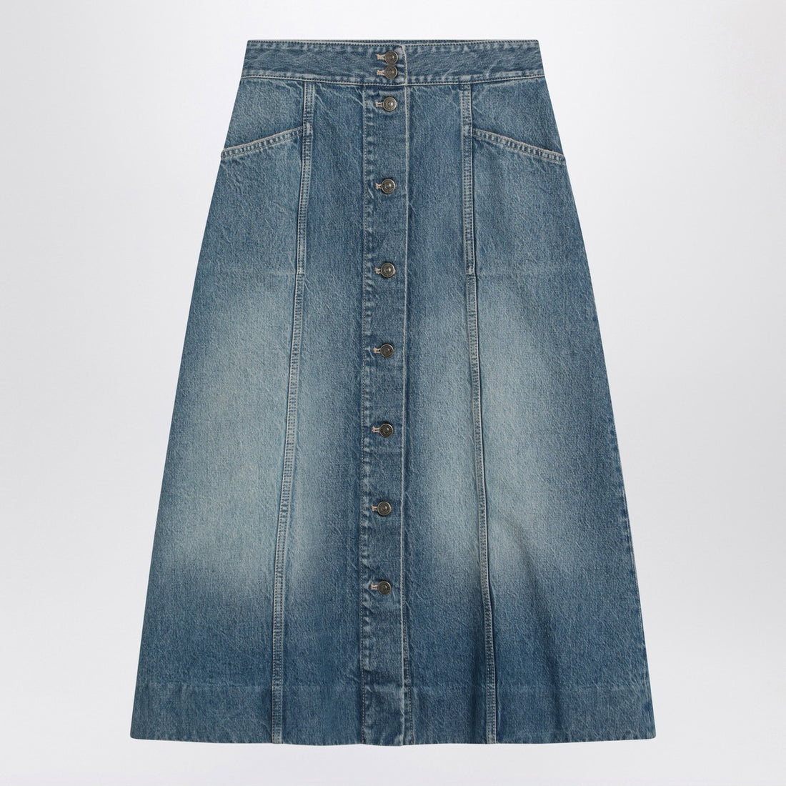 Valentino Washed Denim Midi Skirt Blue