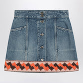 Valentino Denim Mini Skirt with Contrasting Jacquard Trim Blue