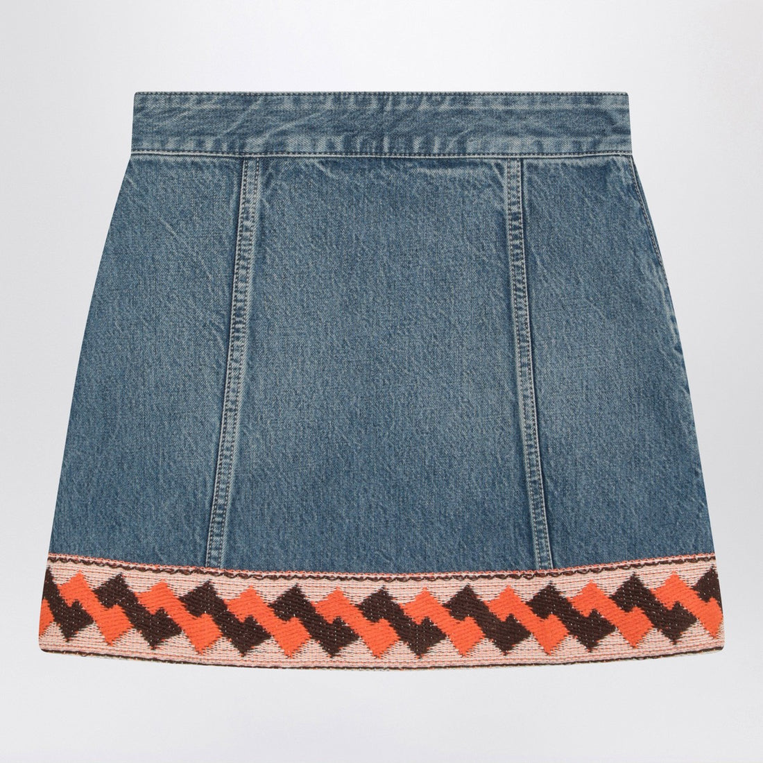 Valentino Denim Mini Skirt with Contrasting Jacquard Trim Blue