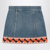 Valentino Denim Mini Skirt with Contrasting Jacquard Trim Blue
