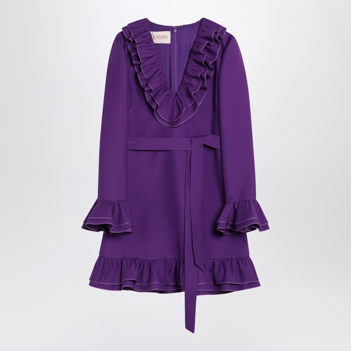 Valentino Purple Wool and Silk Ruffled Mini Dress Purple