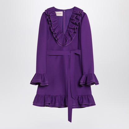 Valentino Purple Wool and Silk Ruffled Mini Dress Purple