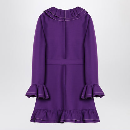 Valentino Purple Wool and Silk Ruffled Mini Dress Purple