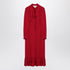 Valentino Red Ruffled Silk Midi Dress with Bow Detail Red