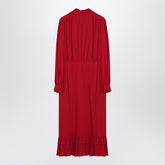 Valentino Red Ruffled Silk Midi Dress with Bow Detail Red