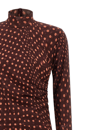 Stella Mccartney Polka Dot Mesh Dress Bordeaux