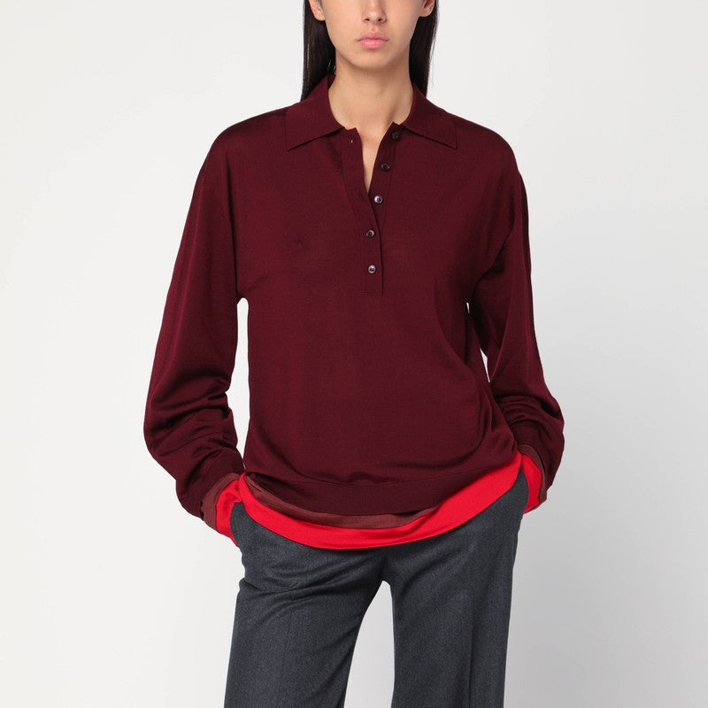 Stella McCartney Layered Virgin Wool Polo-Neck Top Bordeaux Red