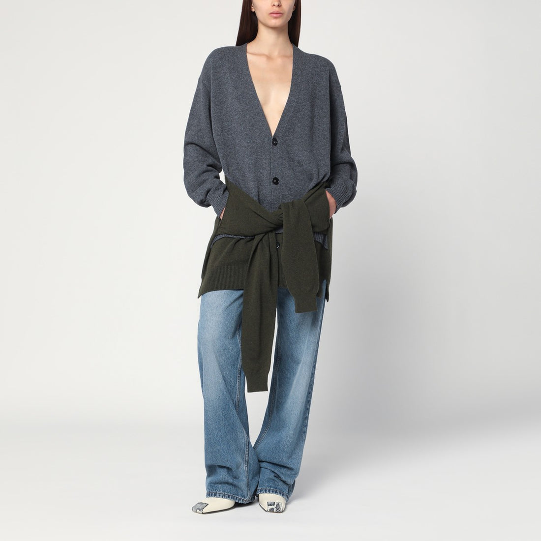 Stella McCartney Grey Wool V-Neck Cardigan Multicolor