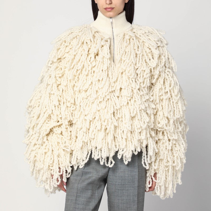 Stella McCartney White Wool Bomber Jacket with Fringes White