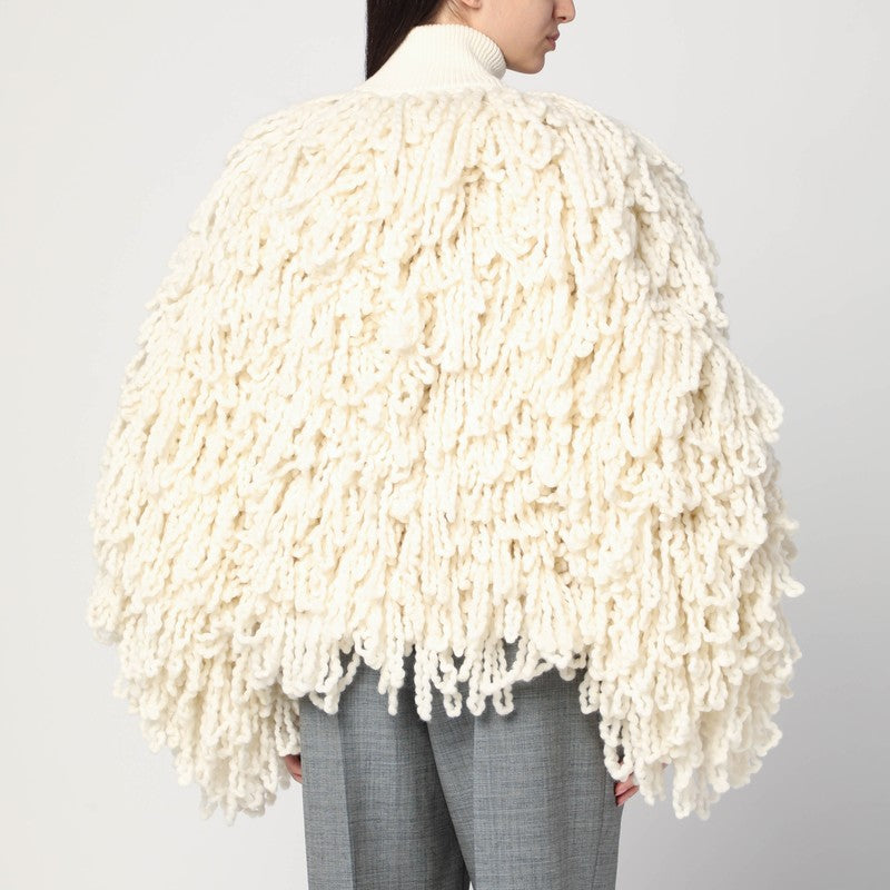 Stella McCartney White Wool Bomber Jacket with Fringes White
