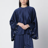 Stella McCartney Oversized Satin Blouse Navy Blue