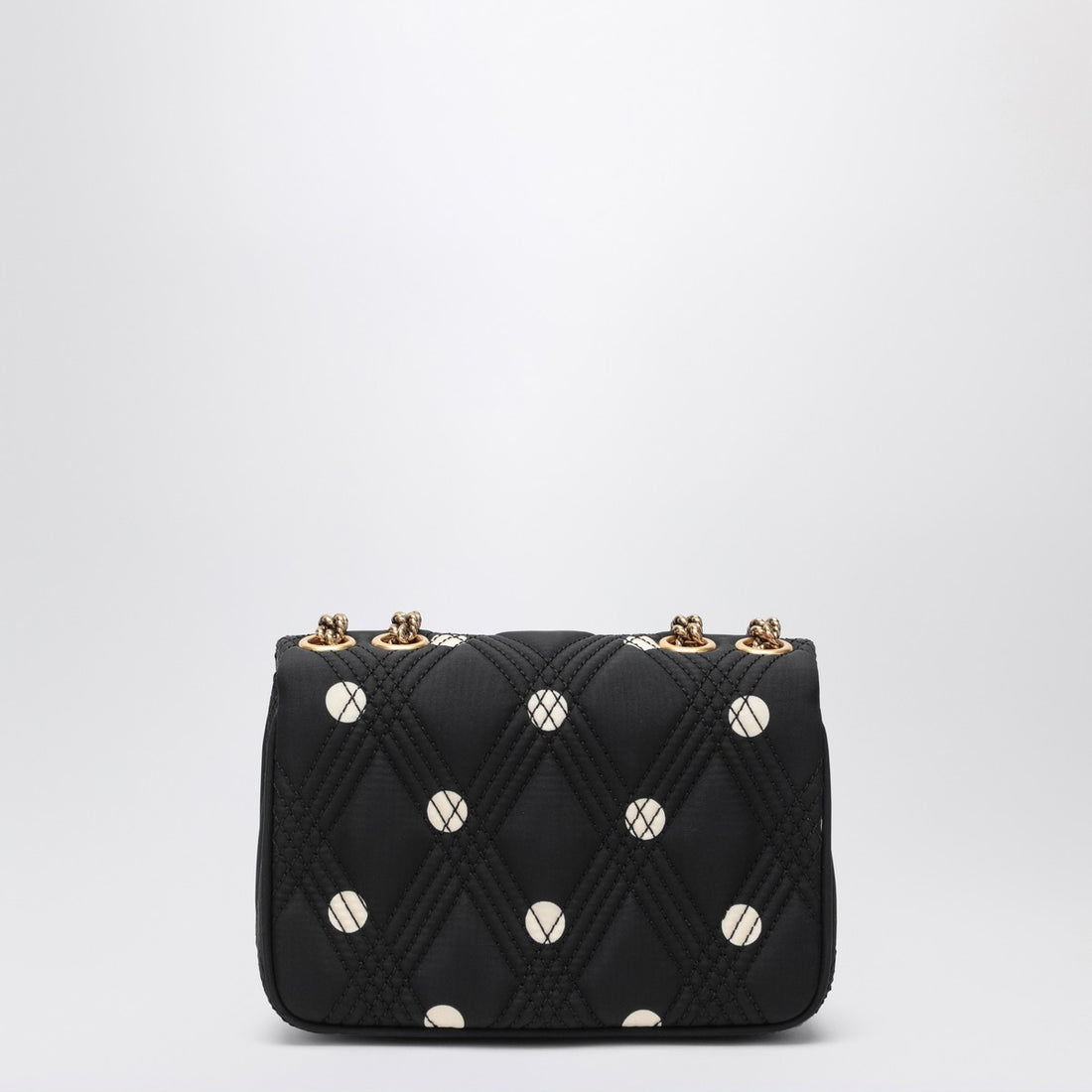 Valentino Garavani Black Quiltie 67 Leather Shoulder Bag with Ivory Polka Dots Black