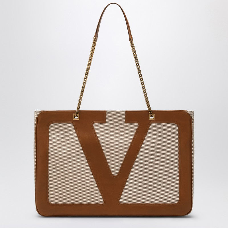 Valentino Garavani Large Viva Superstar Canvas Shopper Bag Natural Beige