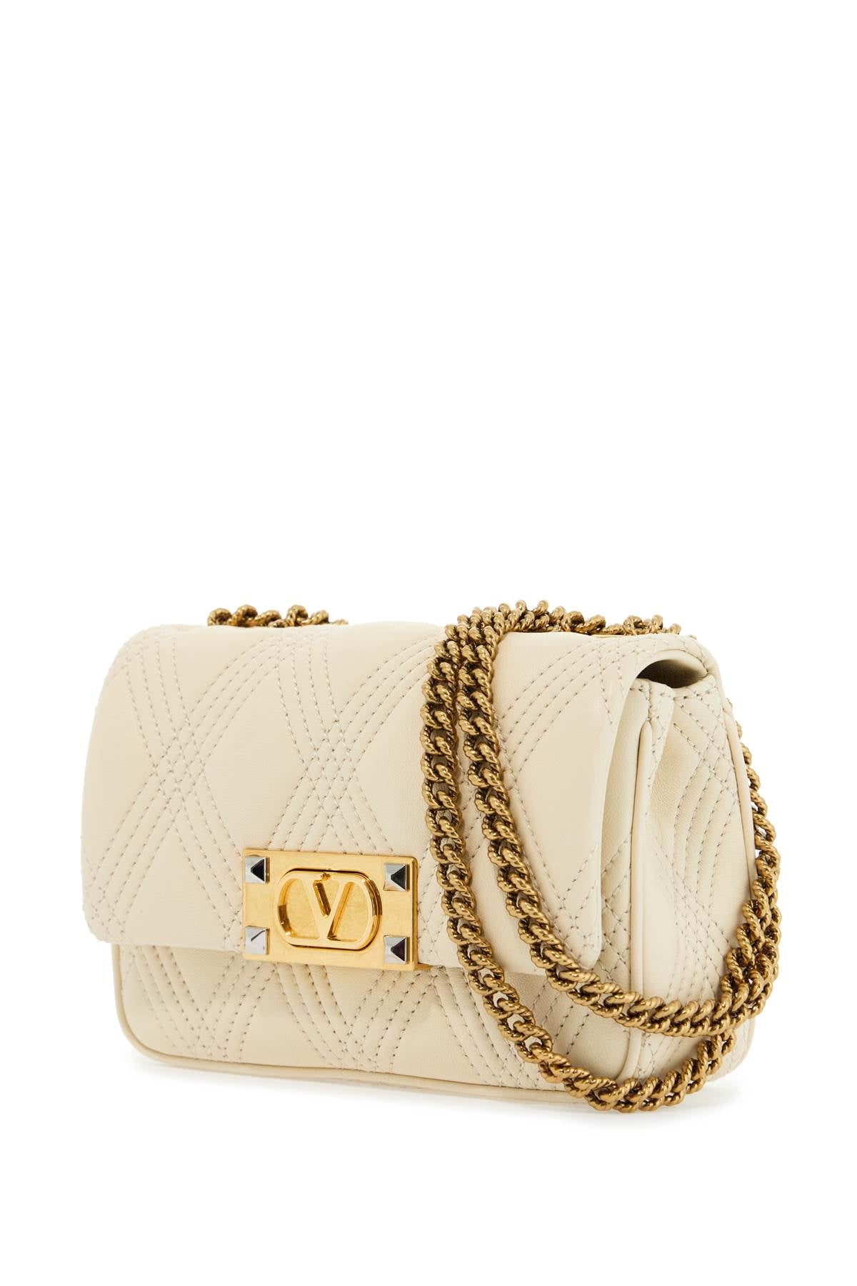 Small shoulder bag in leather with golden chain