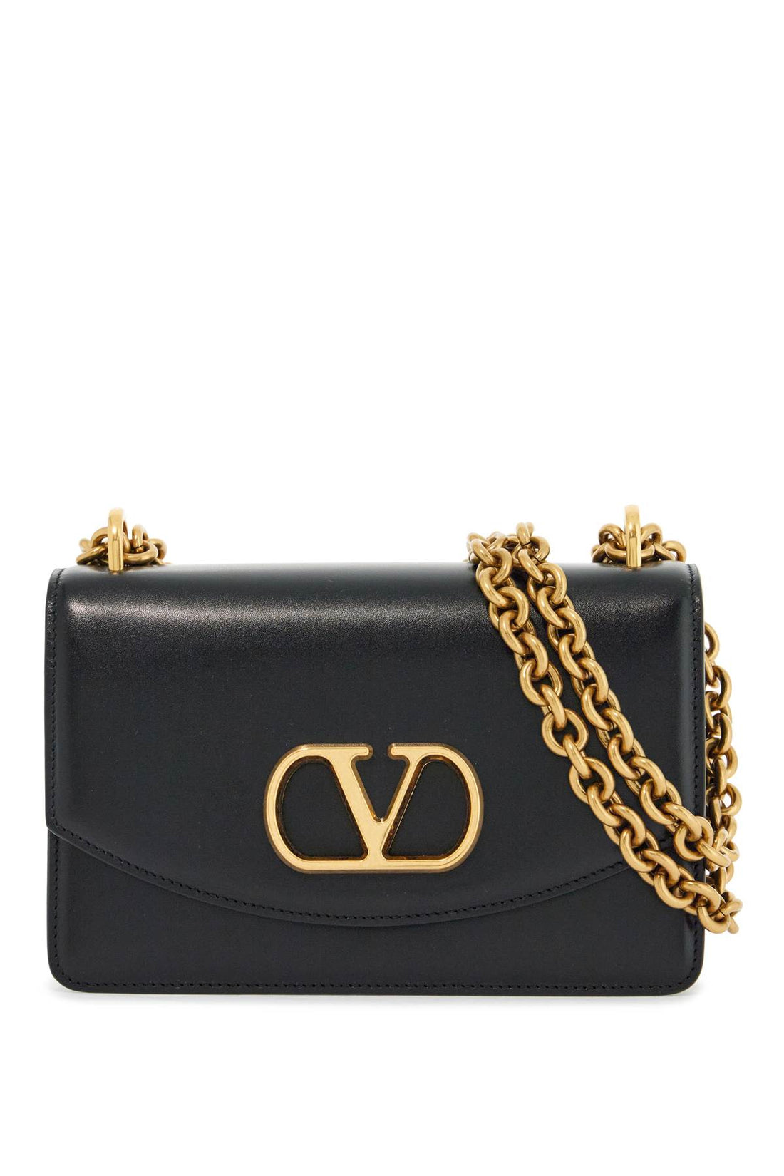 Small shoulder bag in black leather with a gold chain