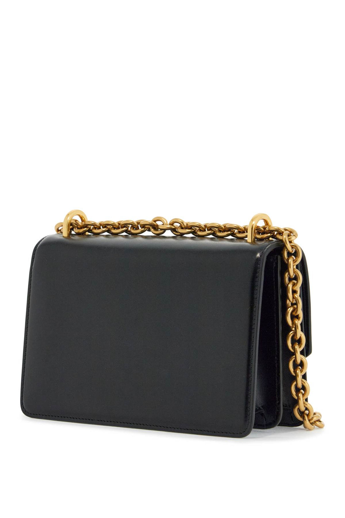 Small shoulder bag in black leather with a gold chain