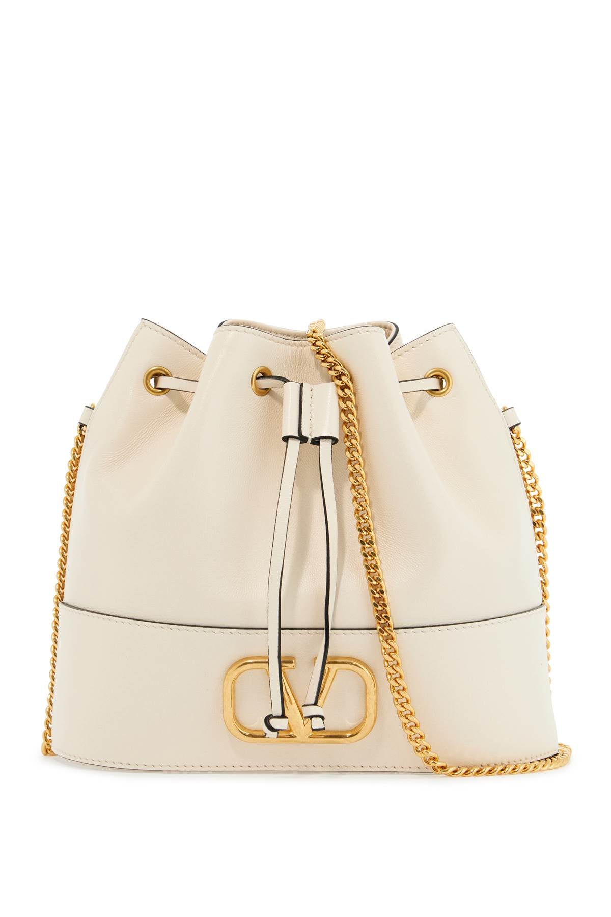 Mini bucket bag in ivory leather with chain