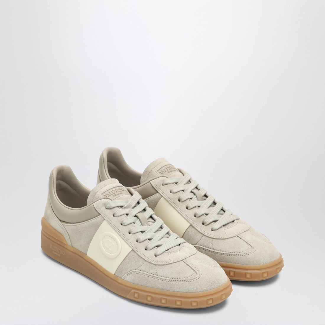 Valentino Garavani Low-Top Upvillage Sneakers in Beige Suede Leather Beige