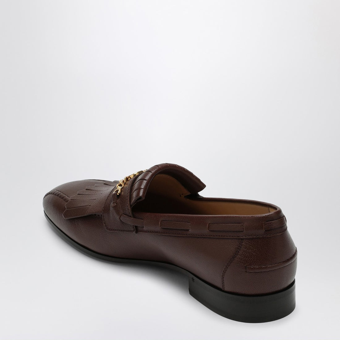 Valentino Garavani Moccasin VLogo Signature Leather Loafers Brown with Fringes brown