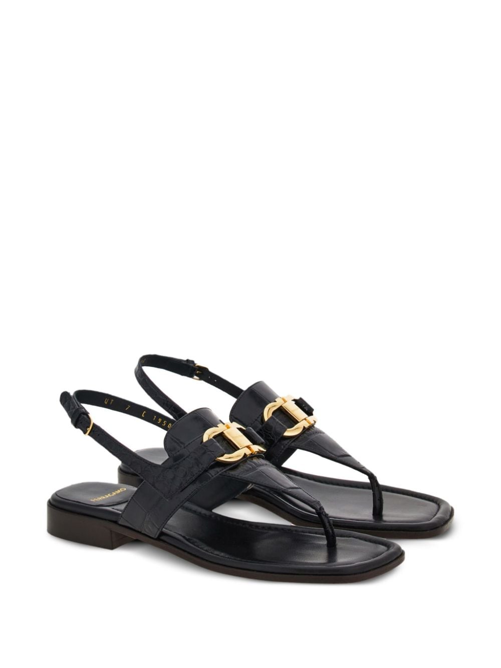Ferragamo Gancini Buckle Black Leather Sandals Black