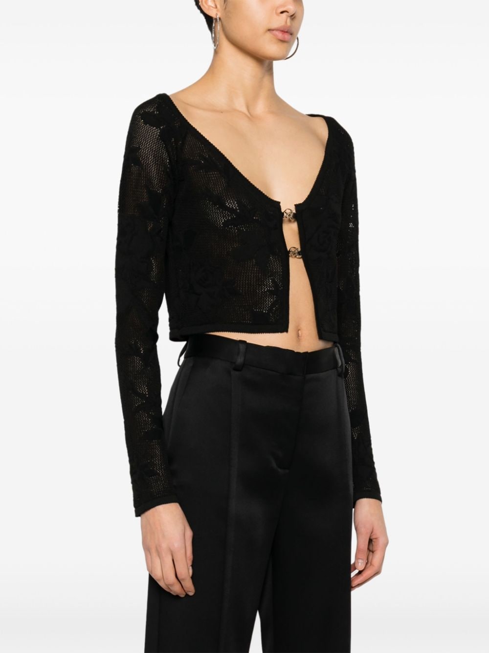 Blumarine Crochet-Knit Floral Cropped Sweater Black Black