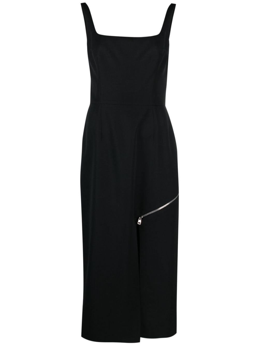 Alexander McQueen Zip-Embellished Wool Midi Dress Black