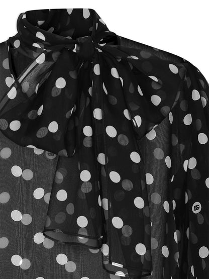 Silk chiffon black polka dot print Shirts