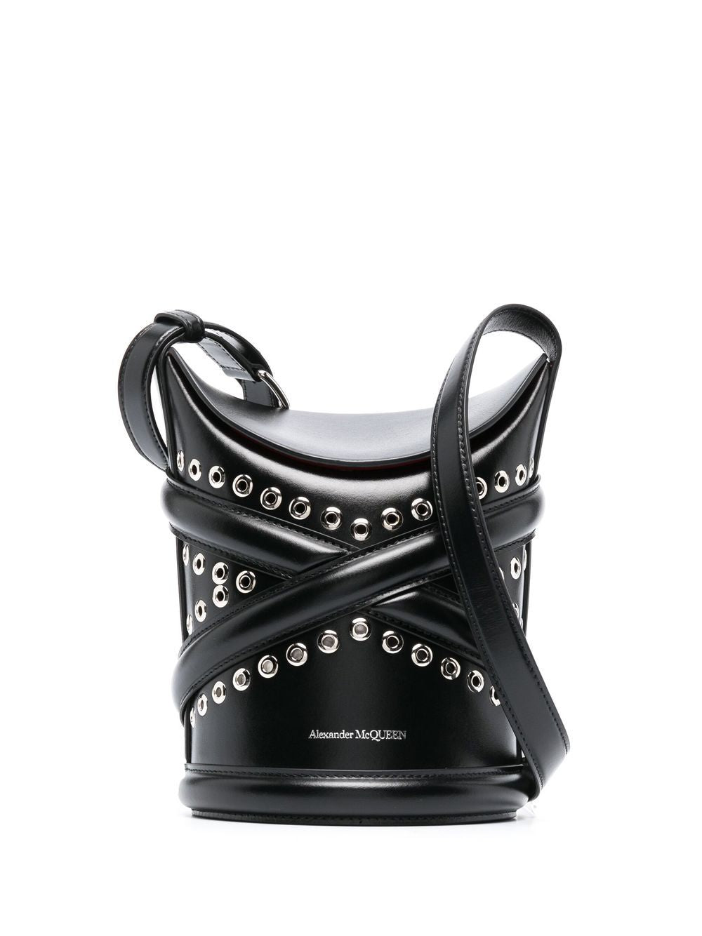 Alexander Mcqueen The Curve Studded Leather Bucket Bag Black