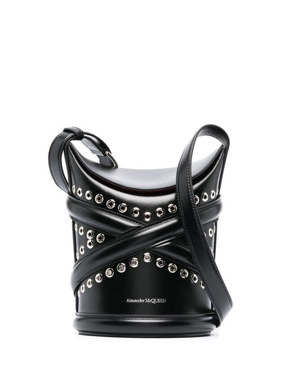 Alexander Mcqueen The Curve Studded Leather Bucket Bag Black