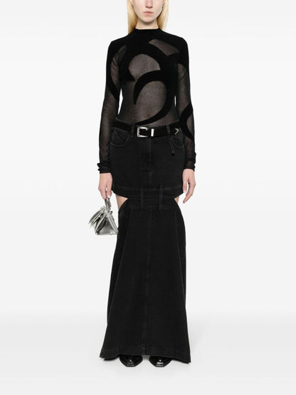 The Attico Cotton Floor-Length Embroidered Cut-Out Skirt Black