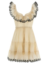 Zimmermann Embroidered Frilled Mini Dress Beige