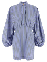 Zimmermann Drawstring Stripe Mini Dress Light blue