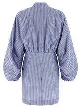 Zimmermann Drawstring Stripe Mini Dress Light blue
