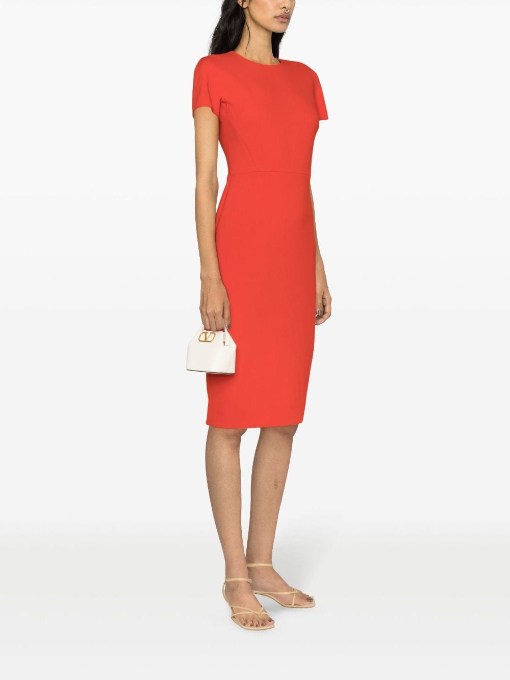 Victoria Beckham Gabardine Pencil Dress with Dart Detailing Red