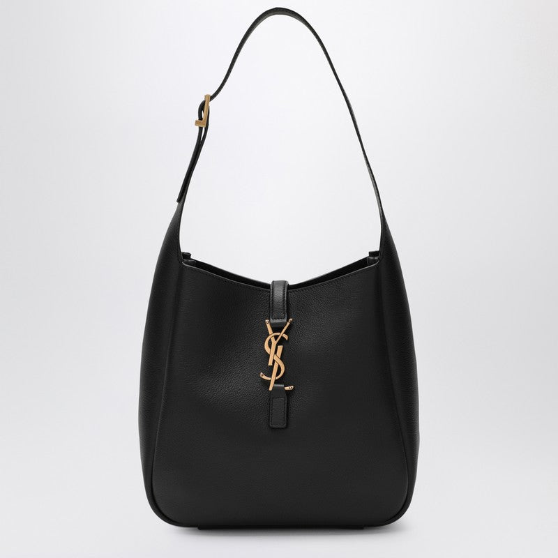 Saint Laurent Le 5 À 7 Black Leather Shoulder Bag with Logo Hardware Black
