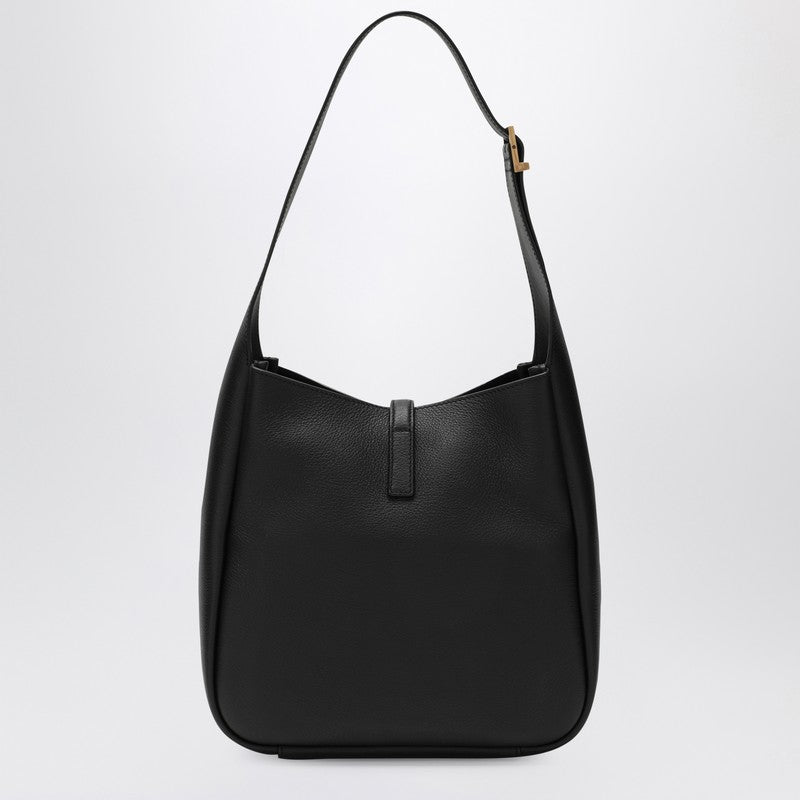 Saint Laurent Le 5 À 7 Black Leather Shoulder Bag with Logo Hardware Black