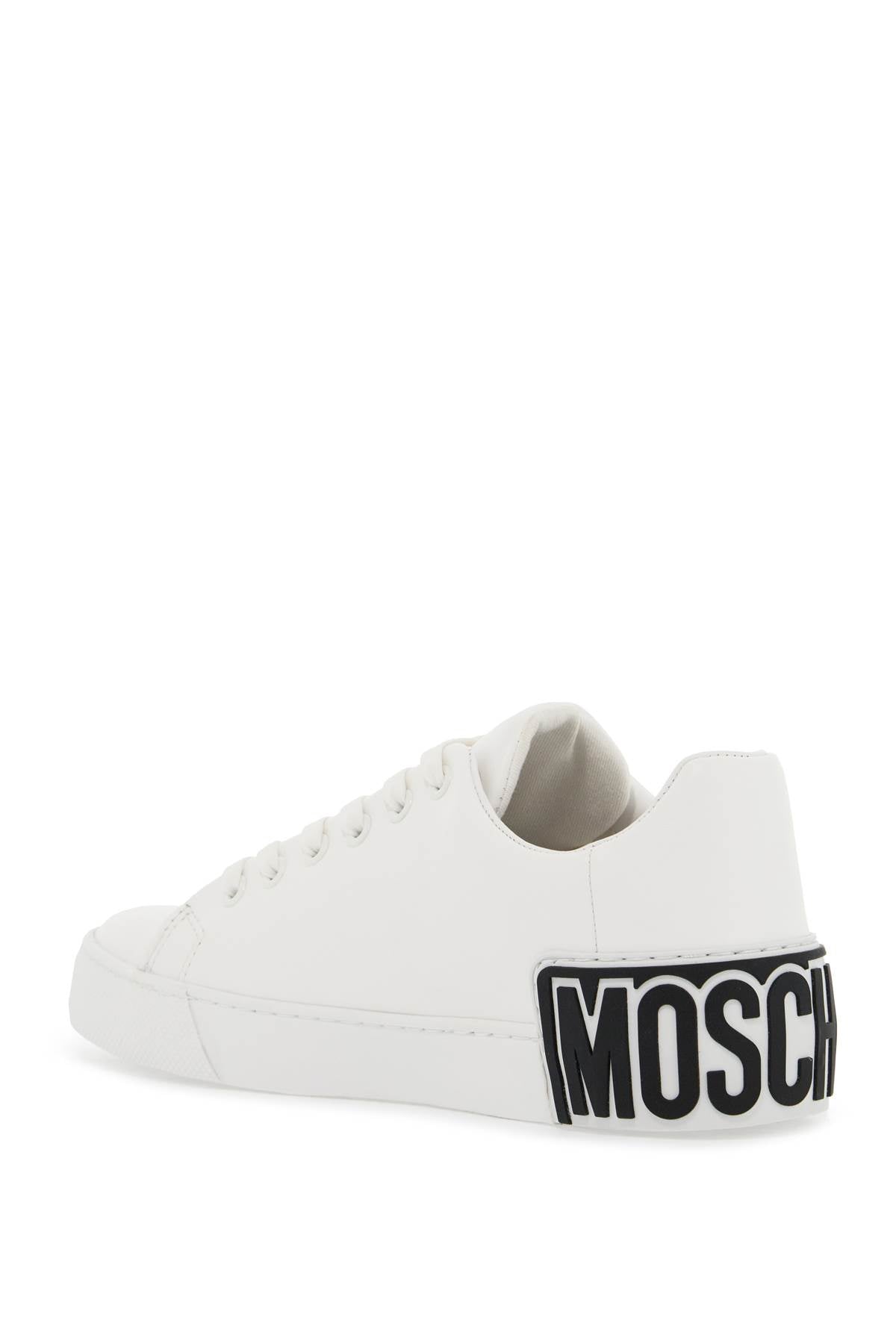 Moschino leather sneakers with rubber logo detail.