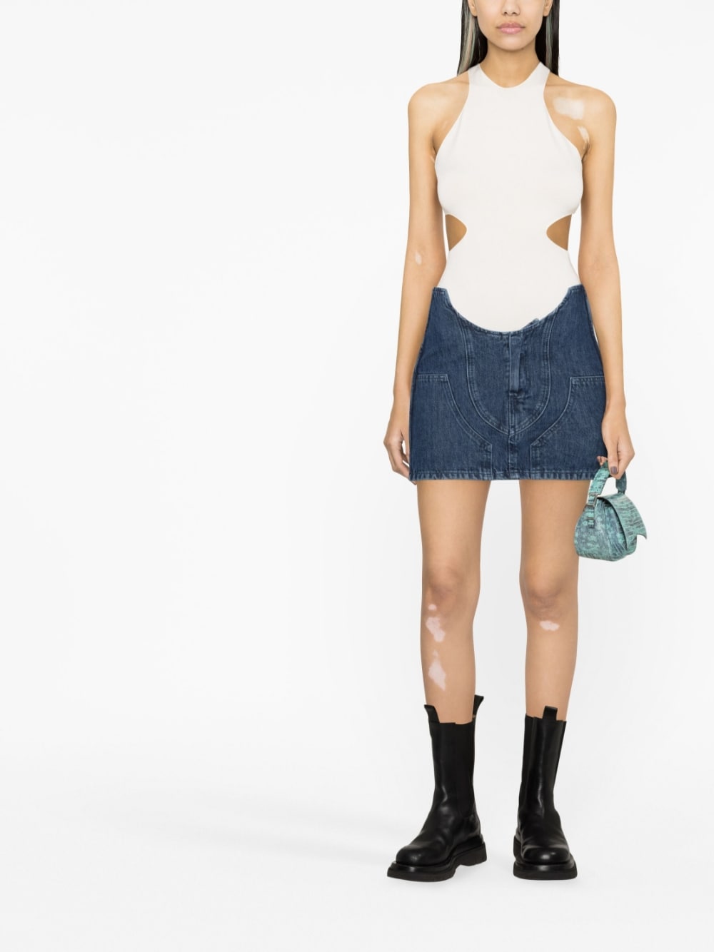 Off White Motorcycle Cut-out High-rise Cotton Miniskirt Blue