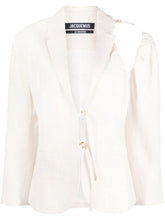 JACQUEMUS Galliga Asymmetric Linen-Blend Blazer White