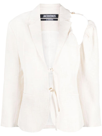 JACQUEMUS Galliga Asymmetric Linen-Blend Blazer White
