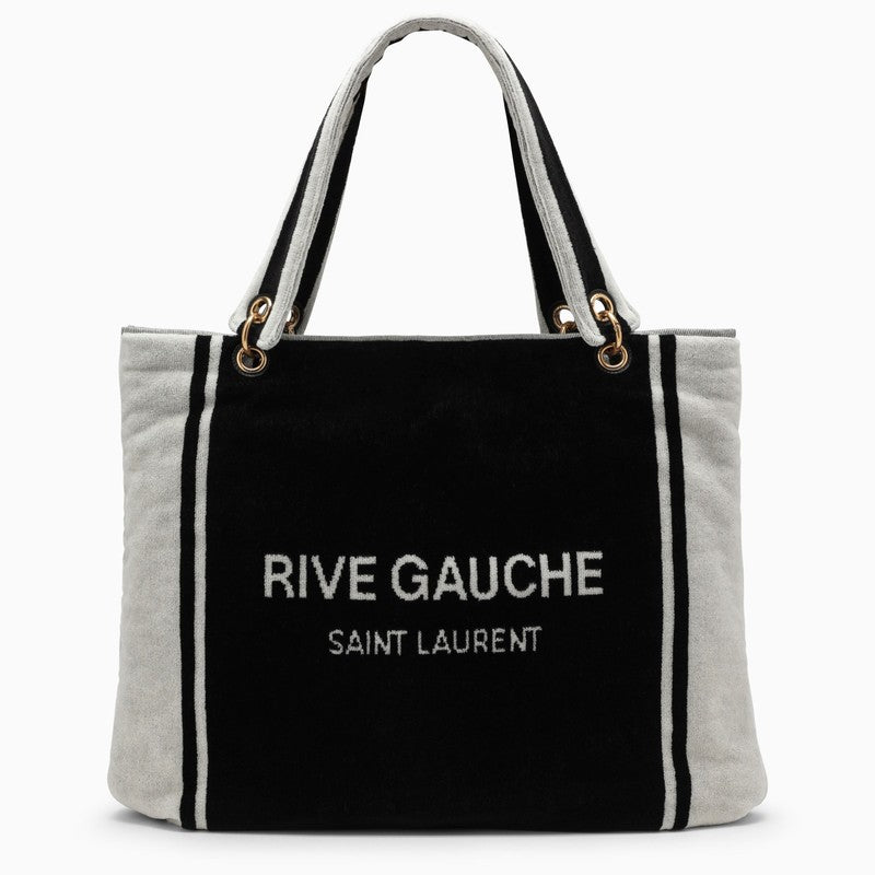 Saint Laurent Rive Gauche Terry Tote Bag in Black and White