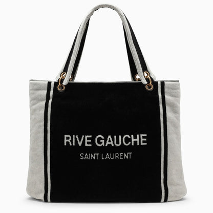 Saint Laurent Rive Gauche Terry Tote Bag in Black and White