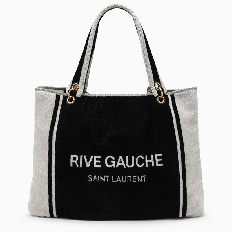 Saint Laurent Rive Gauche Terry Tote Bag in Black and White